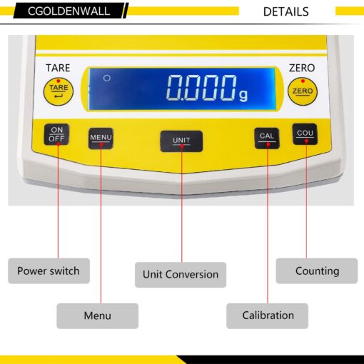 CGOLDENWALL Digital Analytical Balance High Precision Scale Digital Electronic Balance Scale for Laboratory Pharmacy 110V (300g 1mg) - Image 6