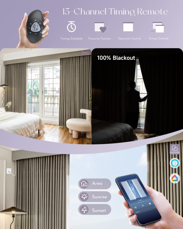 Graywind Hardwired Smart Curtains Motorized Blackout Curtain with Remote Alexa Google Control for Sliding Door Thermal Insulated Drapes One-Way or Split Draw, Custom Width to 220" (Mocha Beige) - Image 5