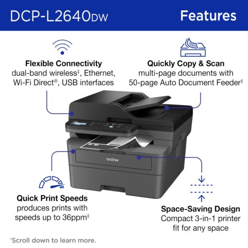 Brother DCP-L2640DW Wireless Compact Monochrome Multi-Function Laser Printer with Copy and Scan, Duplex, Mobile, Black & White | Includes Refresh Subscription Trial(1), Amazon Dash Replenishment Ready - Image 7