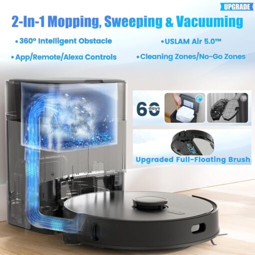 Robot Vacuum and Mop Combo, Self-Emptying, 60-Day Capacity, Schedule, 180mins Runtime, Home Mapping, Wi-Fi/App/Alexa/Remote, Robotic Vacuum Cleaner for Pet, Hard Floors, Carpet - Image 8