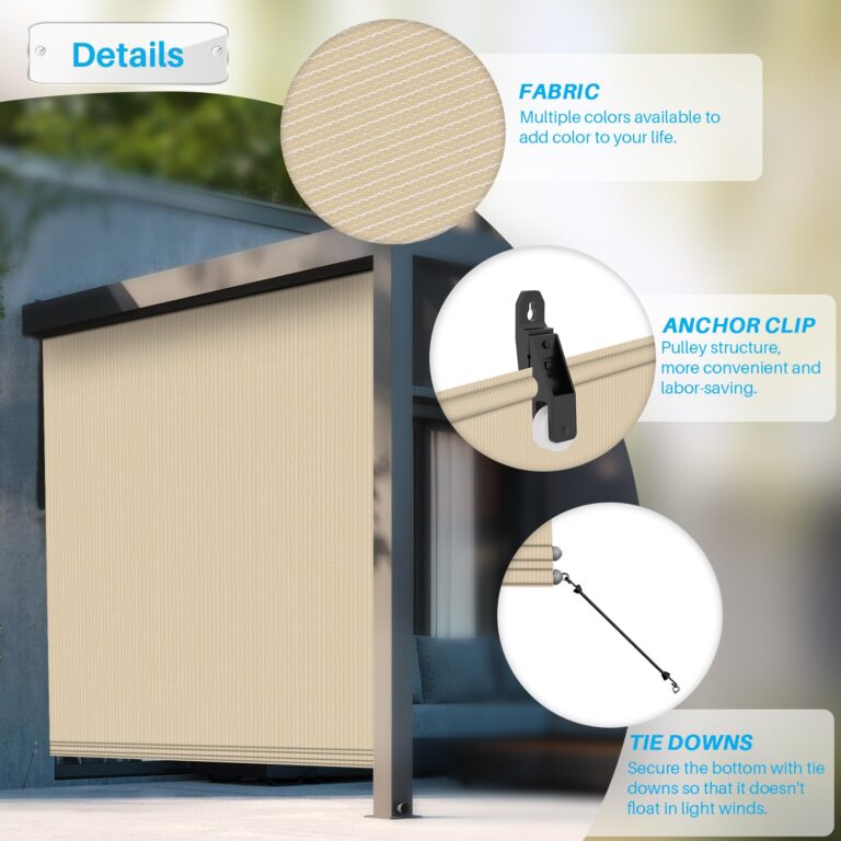 Patio Paradise Shades Roll Up Outdoor 7'Wx13'H Roller Shade Exterior Patio Blinds for Outside Porch Deck Balcony Pergola Carport, Beige - Image 8