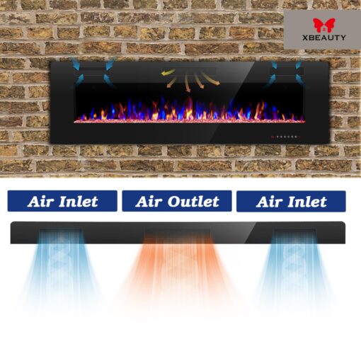 60" Electric Fireplace in-Wall Recessed and Wall Mounted 1500W Fireplace Heater and Linear Fireplace with Timer/Multicolor Flames/Touch Screen/Remote Control - Image 3