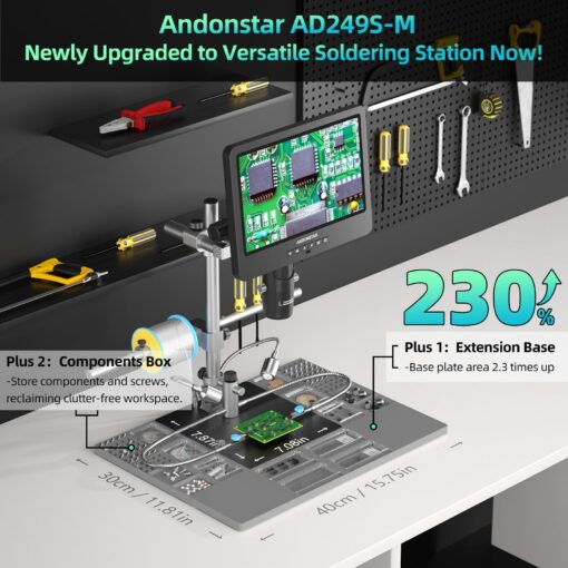 Andonstar AD249S-M Plus 10.1'' HDMI Soldering Digital Microscope for Electronics Repair, 2000x 3 Lens 2160P UHD Video Record, Soldering Microscope Station with Helping Hands, Slides, 32GB Card - Image 8