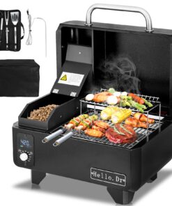 Hello.Dr Portable Wood Pellet Grill and Smoker,Electric Outdoor 8 in 1 Tabletop Grills for RV Camping Tailgating RV Cooking BBQ, Intelligent Temperature Control and Superheated Steam Technology,Red