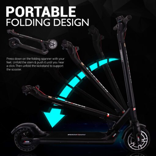 Hurtle Folding Electric Scooter for Adults-300W Brushless Motor Foldable Commuter Scooter w/8.5 Inch Pneumatic Tires,3 Speed Up to 19MPH,18 Miles,Disc Brake&ABS,for Adult&Kids-Hurtle HURES18-M5, Black - Image 7