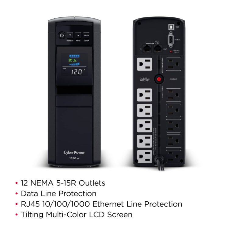 CyberPower CP1350PFCLCD PFC Sinewave UPS System, 1350VA/880W, 12 Outlets, AVR, Mini-Tower - Image 5