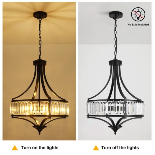 CNRATYE 20" Modern Farmhouse Crystal Chandeliers for Dining Room, 5-Light Black Antique Pendant Chandelier, Contemporary Hanging Light Fixture for Living Room Bedroom Foyer Kitchen Island Entryway - Image 4