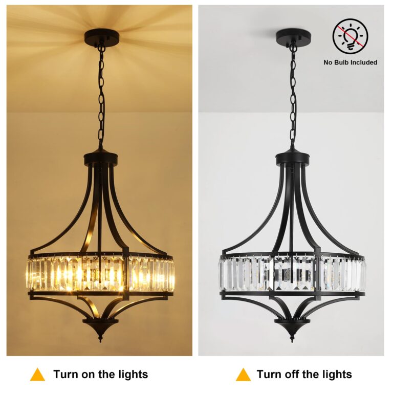 CNRATYE 20" Modern Farmhouse Crystal Chandeliers for Dining Room, 5-Light Black Antique Pendant Chandelier, Contemporary Hanging Light Fixture for Living Room Bedroom Foyer Kitchen Island Entryway - Image 4