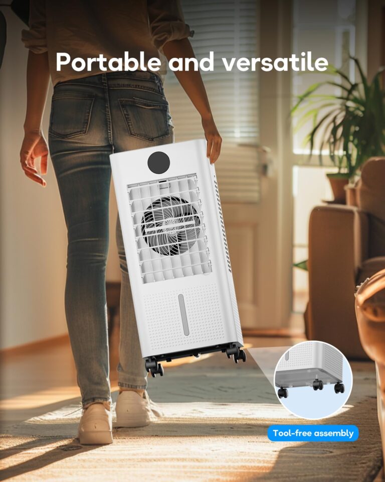 Portable Air Conditioner, Evaporative Air Cooler Windowless with Remote, 3 Speeds, 12H Timer, Oscillating Swamp Cooler for Bedroom, Living Room, Ivory - Image 3