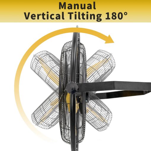 HiCFM 5000 CFM 20 inch Orbital Remote Control Wall Mounted Fan, 1/5HP Motor, Manual & Remote Operation, Timer, Oscillation & Tilting, 3 Speed, 9ft Power Cord Industrial and Commercial- UL Listed - Image 6