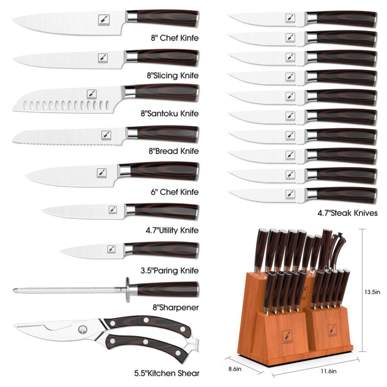 imarku Knife Set, 20-Pieces Premium Kitchen Knife Set, Japanese High Carbon Steel Knife Set with Block and 2 Pull-away Steak Knife Block Set, Best Gifts - Image 8