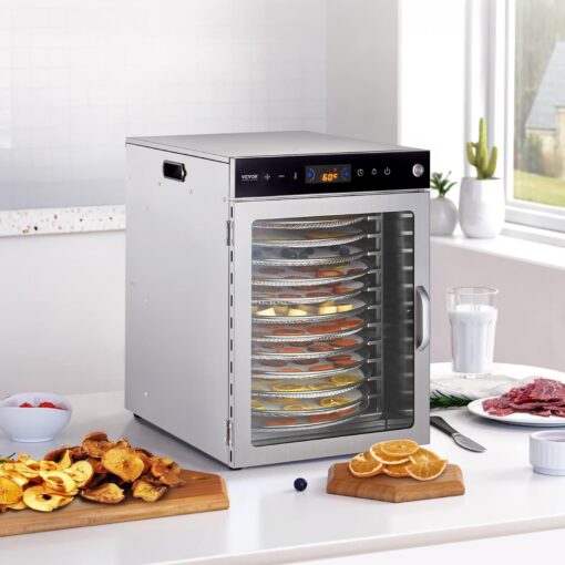VEVOR Rotary Food Dehydrator Machine, 12 Stainless Steel Trays, 800W Electric Food Dryer with Adjustable Temperature & 24-Hour Timer, Freeze Dryer for Jerky, Meat, Fruit, Vegetables, Herbs, Dog Treats - Image 3