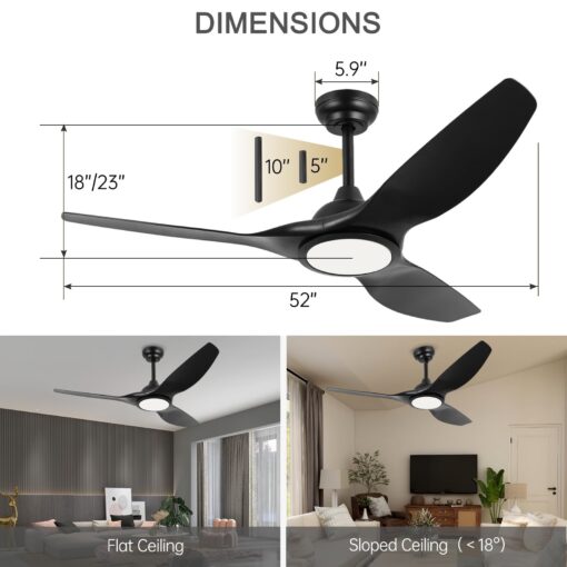 Fanliving 52 Inch 6 Speed High CFM Quiet DC Motor Modern Ceiling Fan with Lights Remote Control, Indoor 3 Blade Black Ceiling Fan for Bedroom Living Room - Image 4