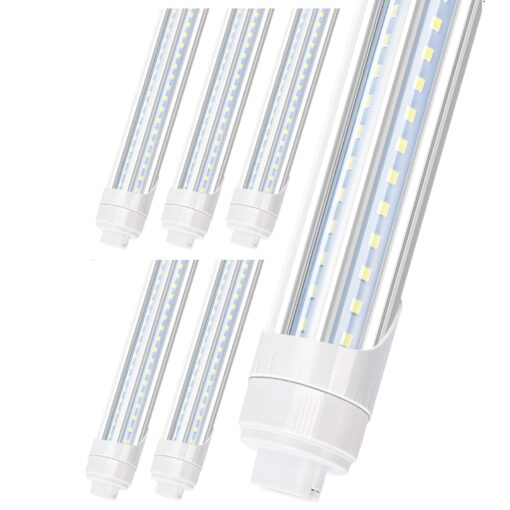R17D LED Bulb Light 8FT, 90W T8 LED Tubes, 10000LM, Clean Cover, HO Rotatable End 8FEET 2 Pin Shop Light, 6000K, T8 T10 T12 Fluorescent Light Replacement, Ballast Bypass,Dual-End Powered (6-Pack)
