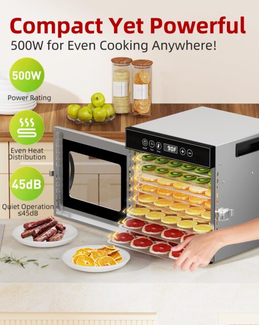 8-Tray Stainless Steel Food Dehydrator for Jerky & Meat | 194℉ Adjustable Temperature, 24-Hour Timer, Overheat Protection | Perfect for Fruits, Vegetables, and Herbs - Image 9