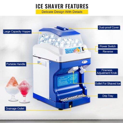VEVOR 110V Commercial Ice Shaver Crusher 441LBS/H with 11LBS Hopper, 300W Tabletop Electric Snow Cone Maker 320 RPM Rotate Speed Perfect For Parties Events Snack Bar - Image 2