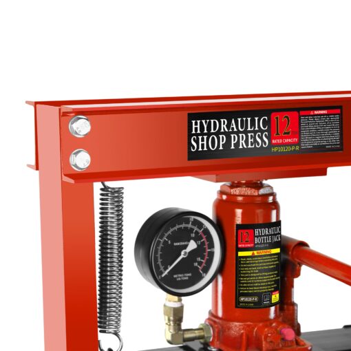 12 Ton Hydraulic Shop Floor Press with Pressure Gauge, Steel H-Frame Shop Press with Press Plates Adjustable Working Table, Floor Stand Jack for Gears and Bearings One Size - Image 6