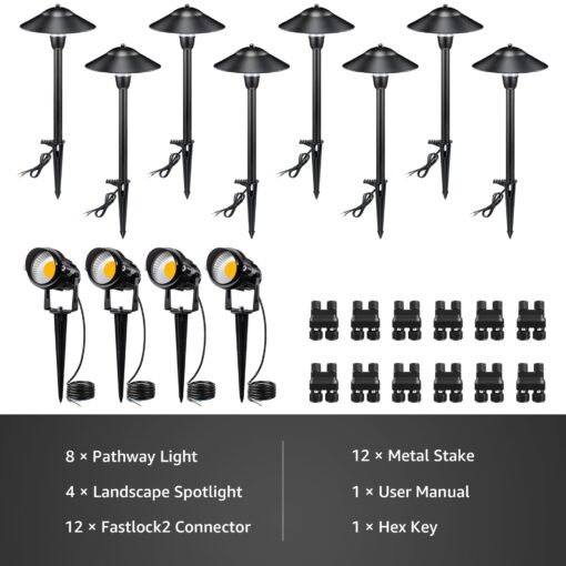 SUNVIE LED Landscape Lights Low Voltage Pathway Lights 12V Landscape Lighting Kit Aluminum Low Voltage Landscape Pathway Lights with Stake Waterproof for Walkway Yard Garden, 12 Pack with Connectors - Image 3