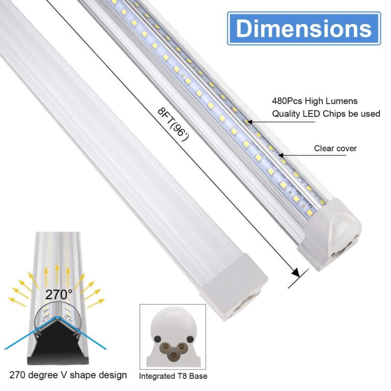 Henwsi 8FT LED Shop Light Fixture, White 10 Pack T8 Integrated Tube Lights, 72W 9500LM 6500K High Output Clear Cover, V Shape 270 Degree Lighting for Garage Warehouse, Upgraded Lights Plug and Play - Image 6