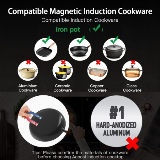 Aobosi Double Induction Cooktop Burner with 240 Mins Timer, 1800w 2 Induction Burner with 10 Temperature 9 Power Settings, Portable Dual Induction Cooker Cooktop with Touch Sensor Control & Child Safety Lock - Image 6