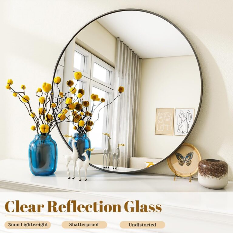 VooBang Black Round Bathroom Mirror, 48 inch Circle Modern Wall Mirror with Simple Metal Frame, Hanging for Bathroom, Hallway, Living Room, Black Frame - Image 5