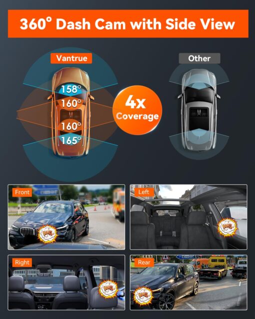 Vantrue N5 4 Channel WiFi 360° All Sides Dash Cam, STARVIS 2, IR Night Vision, 2.7K+1080P*3 Front Rear Inside Dashcam, Voice Control, GPS, 24 Hours Buffered Parking Mode Dash Camera, Support 512GB Max - Image 7