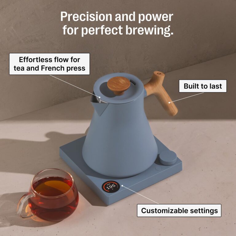 Fellow Corvo EKG Pro Electric Tea Kettle - Quick Heating, Precise Temperature Control Electric Kettle, Scheduling, Built-in Brew Timer for Boiling Water - Hazy Blue with Maple Handle - 0.9 Liter - Image 5
