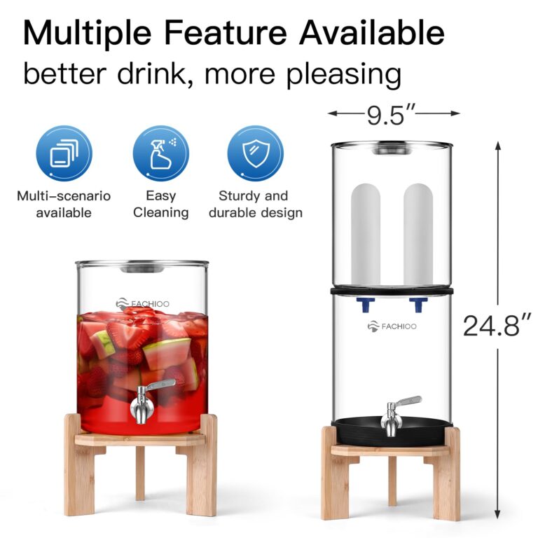 FACHIOO Gravity-Fed Water Filter System, 2.25G Glass Countertop System with 2 Ceramics Fluoride and Arsenic Reduction Elements, Metal Spigot, and Stand, Reduces Fluoride and Chlorine - Image 5