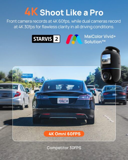 70mai Dual Dash Cam Front and Rear 4K, Car Camera for Cars with Sony IMX678, STARVIS 2 Night Vision, 4G LTE, AI Motion Detection, ADAS, 5GHz Wi-Fi 6, Parking Monitor, Voice Control (4K Omni X800) - Image 9