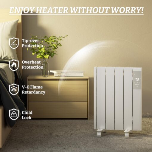 BREEZEHEAT 800w Convection Panel Heater-Portable Electric Heaters, Plug-in Wall Heaters for Indoor Use, Fanless Ultra Quiet, Wall Mount Space Heater w/Remote Control, LED Display, Timer (White) - Image 3