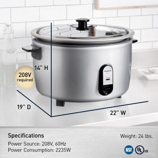 Panasonic Commercial Rice Cooker, 208V Extra-Large Capacity 80-Cup (Cooked), 40-Cup (Uncooked) with One-Touch Operation - SR-GA721L - Silver - Image 3