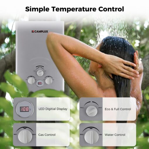 CAMPLUX Portable Water Heater 1.58 GPM, BW158G Propane Water Heater Outdoor, 41,000 BTU, Camping Shower, Easy to Install, Gray - Image 3