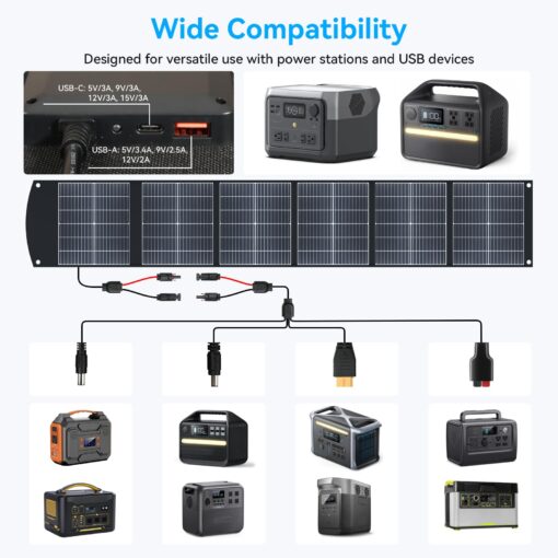 Ecosonique 200W Portable Solar Panel for Power Stations, Foldable & Lightweight with Kickstand, USB-C PD3.0 & USB-A QC3.0, MC4 & Multi-Output for Solar Generators, RVs, Camping, and Outdoor Use - Image 6