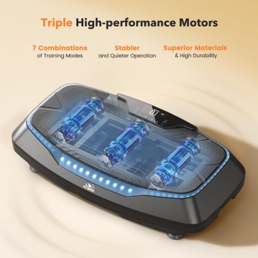 FLYBIRD 4D Vibration Plate 500 LBS Capacity - Oscillation, Linear, Pulsation Exercise Machine With Triple Motors for Lymphatic Drainage & Bone Density Building - Black - Image 7