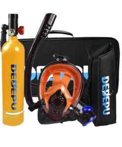DEDEPU 1L Oxygen Tank,Scuba Diving Tank Set, Scuba Diving Tank Mini Diving Cylinder with Snorkel Mask Simple Breathing Diving Equipment Emergency Spare and Snorkeling Equipment Set for Diver (Yellow)