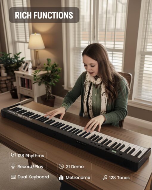 Finger Dance Folding Piano Keyboard 88 Keys, Portable Electric Keyboard with Bluetooth MIDI, Full Size Digital Piano, Wood Grain, Semi-Weighted, Touch Sensitive, with Storage Bag for Beginner - Image 2