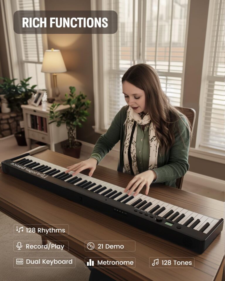 Finger Dance Folding Piano Keyboard 88 Keys, Portable Electric Keyboard with Bluetooth MIDI, Full Size Digital Piano, Wood Grain, Semi-Weighted, Touch Sensitive, with Storage Bag for Beginner - Image 2