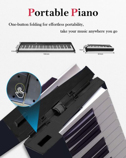 Longeye Foldable Piano Keyboard 88 Key Folding Piano Portable Electric Keyboard Semi Weighted Digital Piano for Beginners with Headphone, Sustain Pedal, Music Rest, Carry Case (Enhanced Sound) - Image 9
