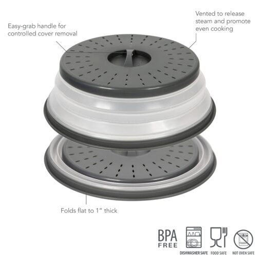 Breville BMO650SIL the Compact Wave Soft Close Countertop Microwave Oven, Silver & Tovolo - 81-31531 Vented Collapsible Microwave Splatter Proof Food Plate Cover, 10.5" Round, 10.5 inch, Charcoal - Image 3