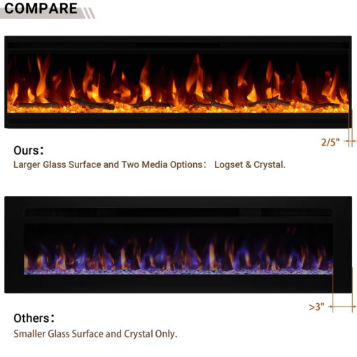 30 inch Electric Fireplace, Ultra-Thin Electric Fireplace Inserts, Ultra-Narrow Frame, Wall Mounted and Recessed Fireplace, Log & Crystal, Touch Screen & Remote Control, 1500W - Image 4