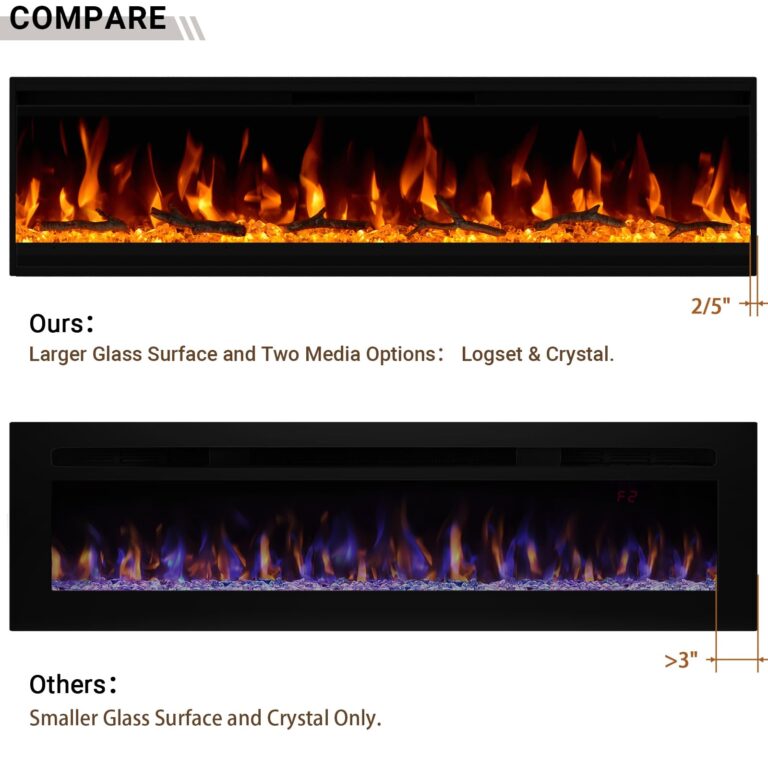 30 inch Electric Fireplace, Ultra-Thin Electric Fireplace Inserts, Ultra-Narrow Frame, Wall Mounted and Recessed Fireplace, Log & Crystal, Touch Screen & Remote Control, 1500W - Image 4