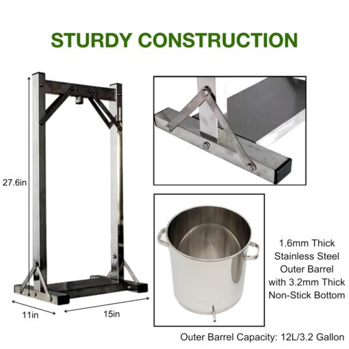 3.2 Gallon 12L Fruit Wine Press, Manual Juicer Press, Hand Press Squeezer for Juice Wine Cheese Cider Olive Oil, Wine Juice Making Supplies 304 Stainless Steel Inner Barrel Non-Stick - Image 5