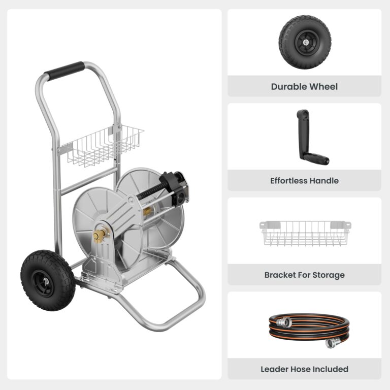 Giraffe Tools Garden Hose Reel Cart with Wheels, Stainless Steel Heavy Duty Water Hose Reel Cart, 200 ft of 1/2 Capacity, Mobile for Outside - Image 7