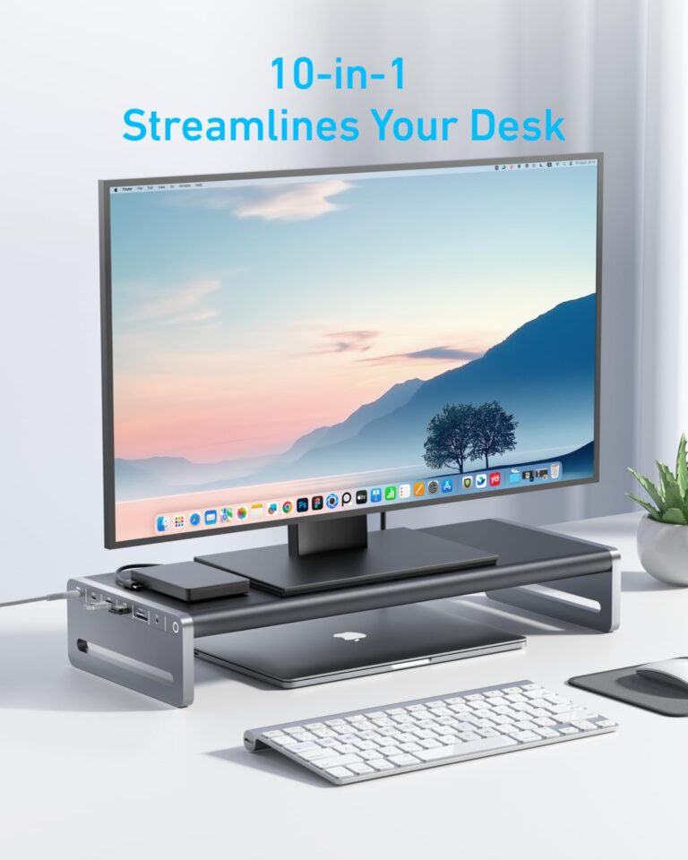 Anker USB-C Hub, 10-in-1 Aluminum Monitor Stand with 100W PD, 5Gbps USB Ports, and 4K@60Hz HDMI Display, Built-in 3.3 ft Cable, Clutter-Free Desk for MacBook, Dell, and Full-Function USB-C Devices - Image 6