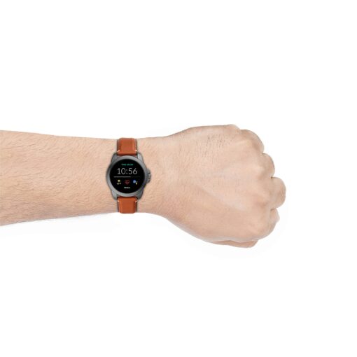 Fossil 44mm Gen 5E Stainless Steel and Leather Touchscreen Smart Watch, Color: Smoke, Brown (Model: FTW4055V) - Image 5