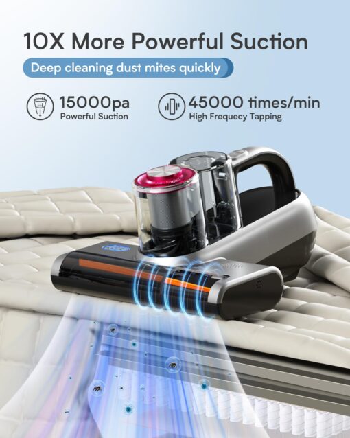 Jimmy Bed Vacuum Cleaner with Dust Sensor, Mattress Vacuum Cleaner with UV Light & Ultrasonic, 15Kpa Suction 420W Handheld Vacuums for Dust & Pet Hair (BX6 Pro, Corded) - Image 7