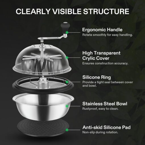 VIVOSUN 16 inch Bud Leaf Bowl Trimmer- Clear Visibility Dome, Sharp Stainless Steel Blades for Spin Cut & Solid Metal Gear Box, Hand Pruner Included (Upgraded Version) - Image 7