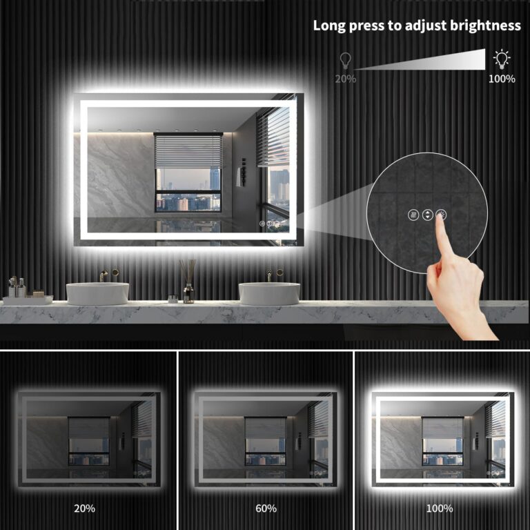 LOAAO 40X32 LED Bathroom Mirror with Lights, Anti-Fog, Dimmable, Backlit + Front Lit, Lighted Bathroom Vanity Mirror for Wall, Memory Function, Waterproof, Tempered Glass - Image 7