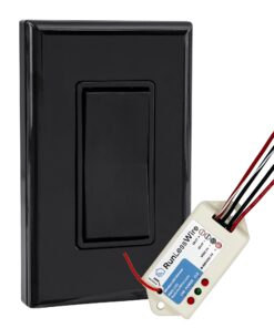 RunLessWire Low Voltage 8-30VDC Dimming Self Powered (NO Batteries) Wireless Light Switch - No Wiring, Battery, or WiFi Needed - Basic Low Volt Dimmer Kit: 1 Receiver, 1 Switch – Black