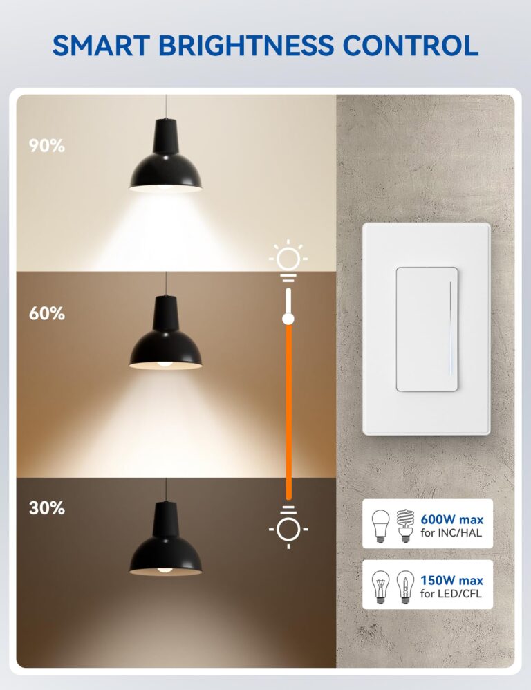 ELEGRP Smart Dimmer Light Switch DTR30, Single Pole or 3 Way, 2.4GHz Wi-Fi Touch Dimmer Compatible with Alexa/Google Assistant, Needs Neutral Wire, No Hub Required, UL and FCC Listed, White, 10 Pack - Image 3
